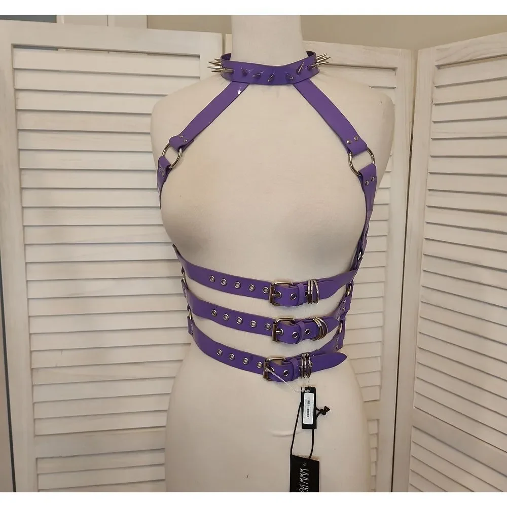 Dolls Kill Spiked Purple Harness Belt Size M NWT